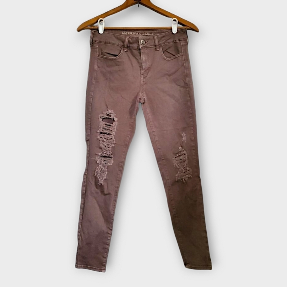 AE Mauve Ripped Knee Super Stretch X Skinny Jeans - Picture 2 of 7